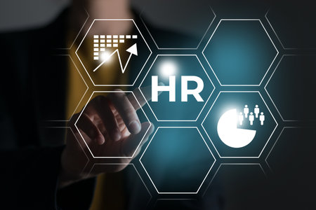 Human resource manager looking at many different recruitment icons. human resources concept. Illustrative material for articles and web.の写真素材