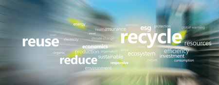 Recycling waste concept. Recycle keywords on motion blur of futuristic highway background.の写真素材