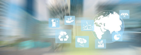 Energy saving concept icons with Motion blur of futuristic city.の写真素材