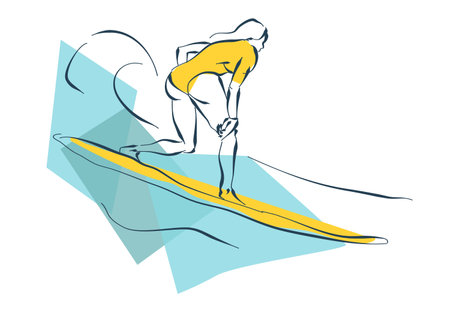 Line art surfer on board with abstract wave. illustration for various sport itemsのイラスト素材