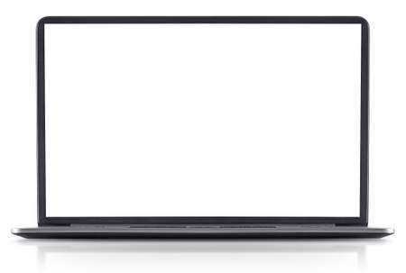 wide blank laptop screen on white backgroundの写真素材