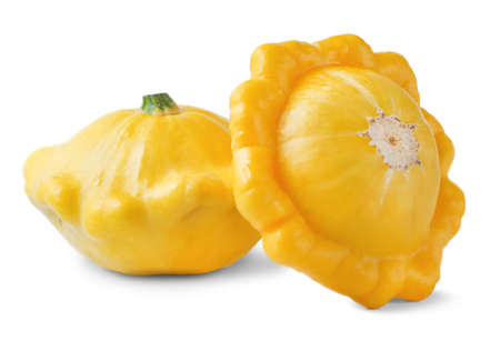 two ripe vegetables pattipan squash isolated on white. high quality photo