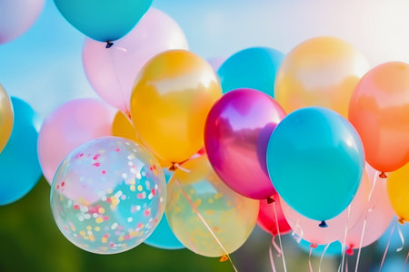 colorful balloons outdoors on a sunny day.outdoor partyの素材