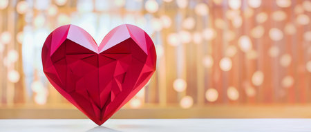 paper red origami heart with unfocused lights for valentine's dayの素材
