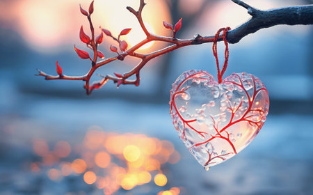 Heart on a tree branch in the winter. Love and Valentine's Day concept.の素材