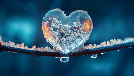 Heart frozen in ice with bokeh background, shallow depth of fieldの素材