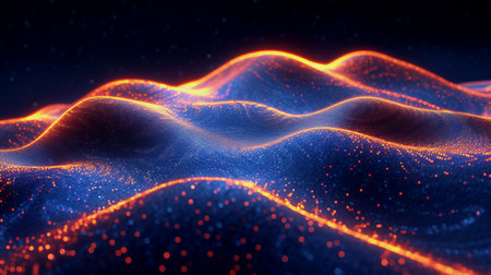 Abstract 3d rendering of digital particles. Futuristic background with flowing particles. Network connection structure.の素材