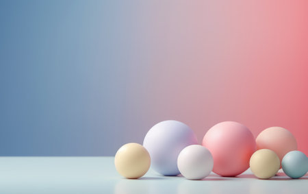 small and large balls of delicate shades on a pink-blue background. a place for text or advertising.の素材