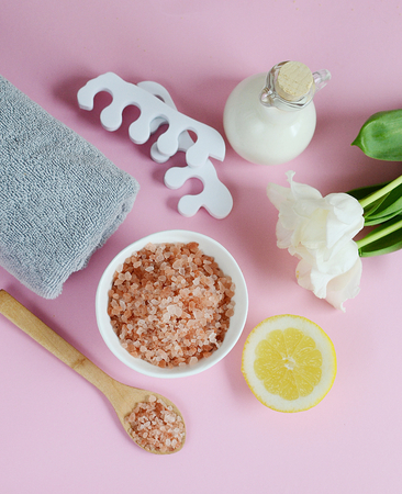 Natural ingredients for homemade body salt scrubの写真素材