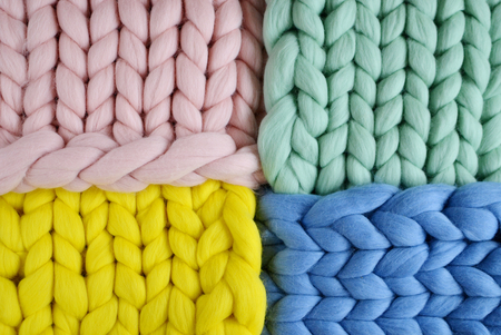 Giant Pink Mint Yellow Blue Plaid Woolen Knitted Texture Colorful