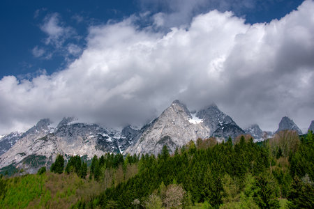 Cloudy mountain pick in Austrian alps, scenery picture of Alpsの写真素材