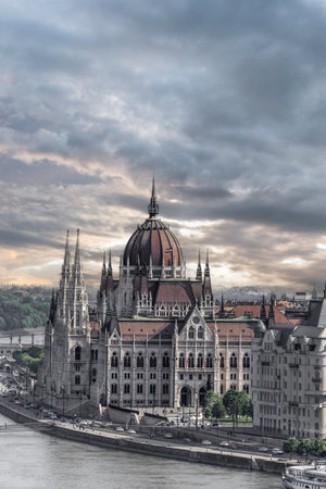 The Hungarian Parliament Building in city of Budapest, Parliament of Budapest Hungary opened 1904の写真素材
