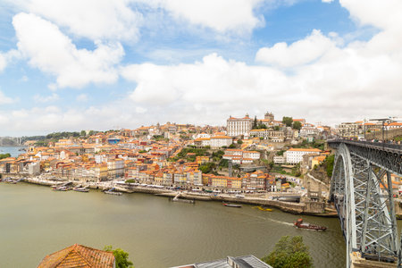 Top view of the city of Porto in Portugal. And we see the Luis I bridge.の写真素材