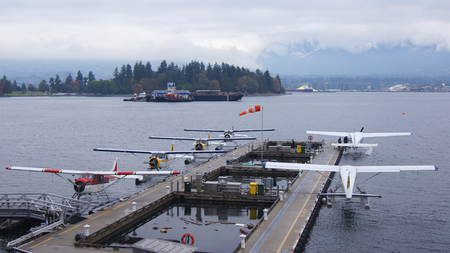 VANCOUVER, CA -7 MAY 2016- Hydroplanes land and take off in the Vancouver Harbour. Vancouver is the...