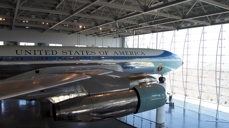 SIMI VALLEY, CALIFORNIA, UNITED STATES - OCT 9, 2014: Air Force One Boeing 707 and Marine 1 on...