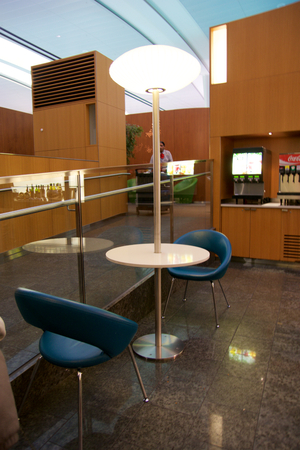 TORONTO, CANADA - JAN 28th, 2017: Air Canada Maple Leaf Lounge at YYZ airport International, seating area with colored leather chairs, airport interior for frequent flyerのeditorial素材