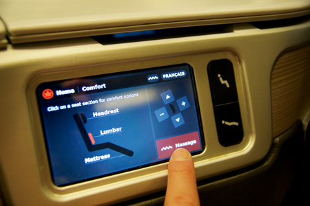 TORONTO, CANADA - JAN 28th, 2017: Air Canada Business class seat with the personal entertainment...