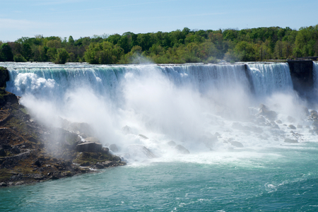 NIAGARA FALLS, ONTARIO, CANADA - MAY 20th 2018: View of the American Falls is the second-largest of the three waterfalls that together are known as Niagara Falls on the Niagara River along the Canada U.S. borderのeditorial素材