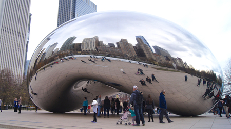 CHICAGO, ILLINOIS, UNITED STATES - DEC 12th, 2015: The skyline of Chicago through the famous...