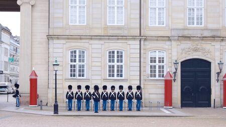 COPENHAGEN, DENMARK - JUL 06th, 2015: Royal Guard in Amalienborg Castle at royal palace in Frederiksstaden districtのeditorial素材