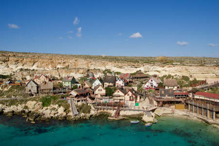MELLIEHA, MALTA - DEC 30th, 2019: View of Popeye Village. Popeye Village was used as the set for Robert Altmans movie Popeye.のeditorial素材