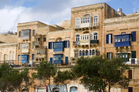 VALLETTA, MALTA - DEC 31st, 2019 Typical Maltese buildings with gallarija, traditional enclosed wooden balconiesのeditorial素材