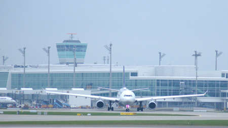 MUNICH, GERMANY - 11 OCTOBER 2015: Lufthansa Airbus A330-300 passenger plane taxiing at Munich Airport MUCのeditorial素材
