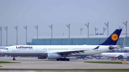 MUNICH, GERMANY - 11 OCTOBER 2015: Lufthansa Airbus A330-300 passenger plane taxiing at Munich...