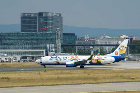 FRANKFURT, GERMANY - 09 JUL, 2017: SunExpress Boeing 737-800 registration TC-SOH aircraft with comic book livery at Frankfurt Airportのeditorial素材