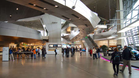 MUNICH, GERMANY - 12 OCTOBER 2015: Interior view of BMW Welt Munich, the delivery and experience centre of the BMW car brandのeditorial素材