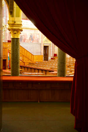 BUDAPEST, HUNGARY - 03 MAR 2019: View from a visitors gallery into the Senate Chamber of the Hungarian Government in the Parliament Buildingのeditorial素材