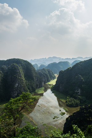 Limestone Landscape with Flooded Rice Paddies, Mua Caves Viewpoint, Tam Coc, Vietnamのeditorial素材