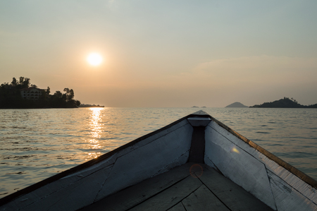 Sunset Boat Ride on Lake Kivu, Kibuye, Rwandaの写真素材