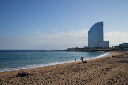 Barcelona Beach with W Hotel, Spainのeditorial素材