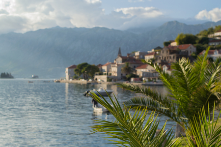 Different Perspective on Perast with Fisherman, Bay of Kotor, Montenegroの写真素材