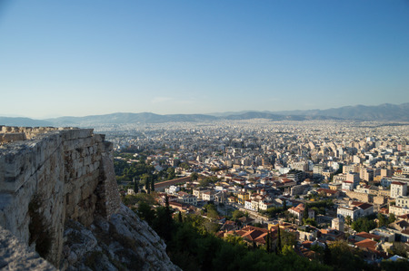 Ruin of a Temple at the Acropolis with Athens Backdrop, Greeceの写真素材