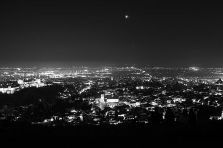 Panorama of Sierra Nevada and Granada, Spain as Seen from Sacromonte Hill at Nightの写真素材