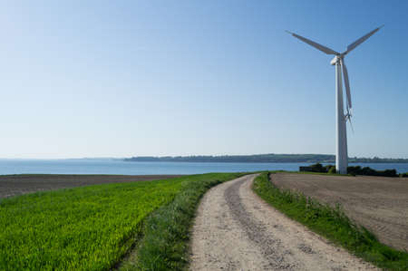 Coastal Landscape Scenery with Wind Turbine in Denmark