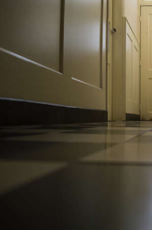 Black and White Chessboard Floor Tiles in a Dutch Home, Netherlandsの写真素材
