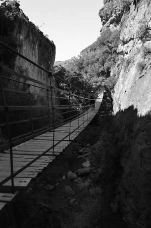 Bridge across Canyon during Circular del RÃ­o Monachil Hike near Granada, Spainの写真素材