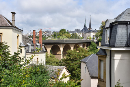 Cityscape Panorama of Old Town, Luxembourgの写真素材