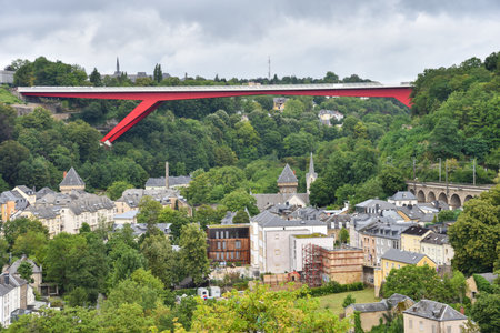 Red Bridge Over Gorge in Luxembourgの写真素材