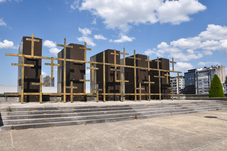 World War I Monument Le Monument aux DÃ©fenseurs des LibertÃ©s LiÃ©geoises in LiÃ¨ge, Belgiumの写真素材