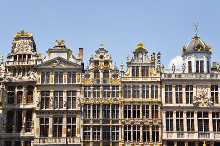 Cityscape in the Old Town of Brussels, Belgium with Historic Buildings and Town Hallの写真素材