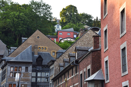 Cityscape in LiÃ¨ge, Belgium with Historic Residential Apartment Buildingsの写真素材