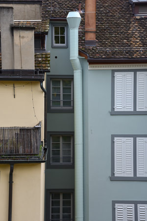 Multicolored Traditional Houses at Lindenhof in Zurich, Switzerlandの写真素材