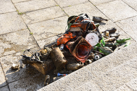 Trash Collected by a Diver from a Canal in Zurich, Switzerlandの写真素材
