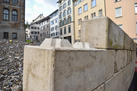 Wall Made of Concrete Building Blocks with Studs in Zurich, Switzerlandの写真素材