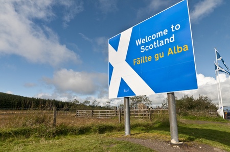 Welcome to Scotland sign at Scottish borderの写真素材