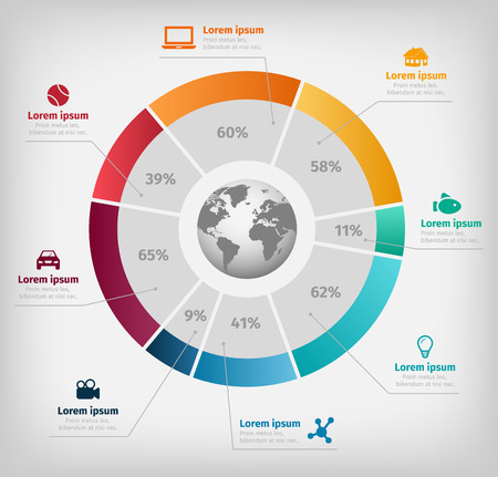 Digital vector illustration infographic with icons. Global diagram with percent.のイラスト素材